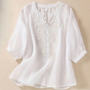 Elegant White Embroidered Women's Top